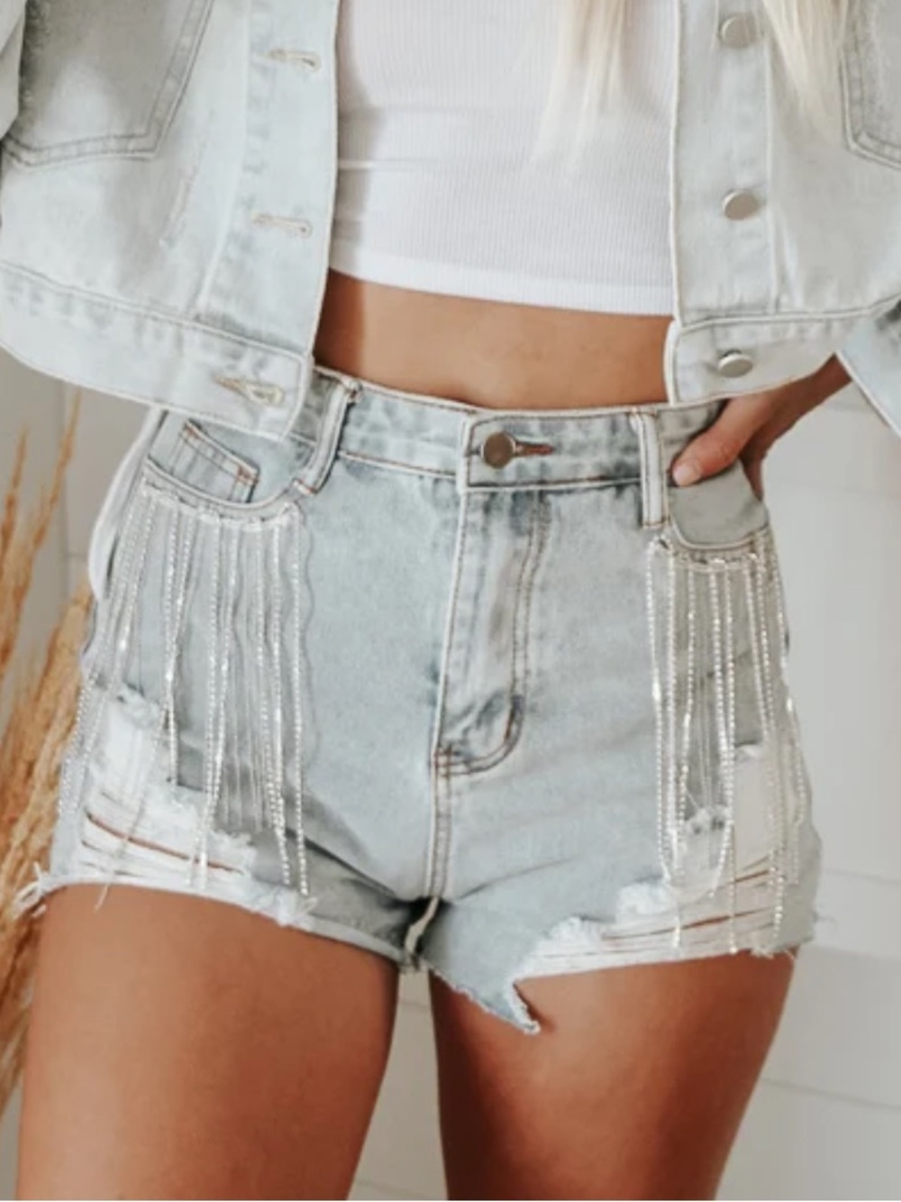 NWT Blue B Diamond Dixie Rhinestone Fringe Shorts